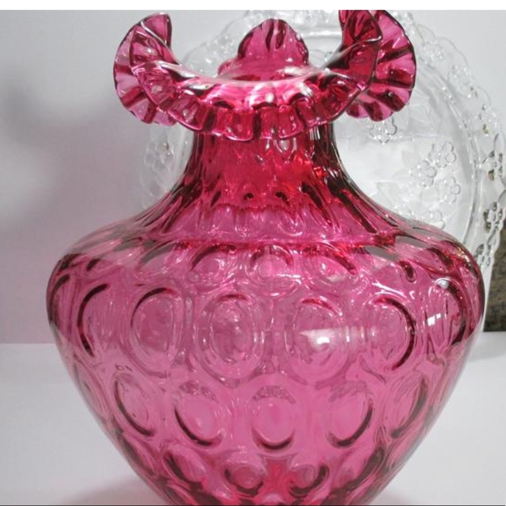 Fenton Cranberry Vase Coin Dot Vintage #E25